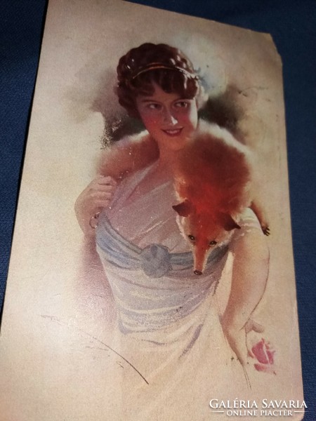 1908 Monarchia képeslap Hölgyet ábrázoló festménnyel a képek szerint