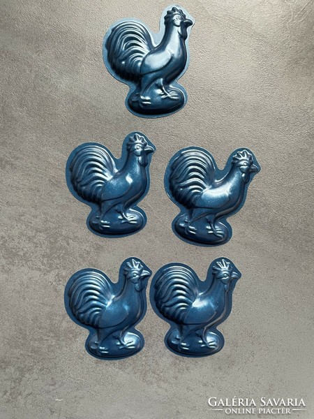 5 metal cake baking molds, chocolate moulds, - rooster