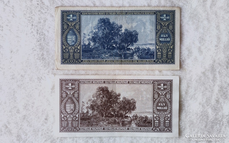 Pengő-milpengő páros 1945/46-ból: 1 millió (EF-VF) | 2 db bankjegy
