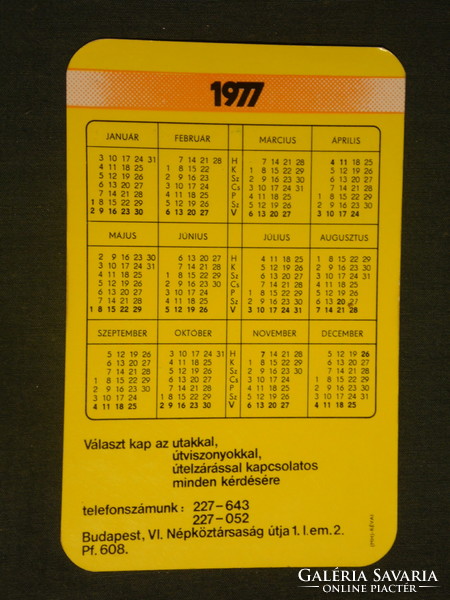 Card calendar, kpm utinform, Budapest, 1977, (1)