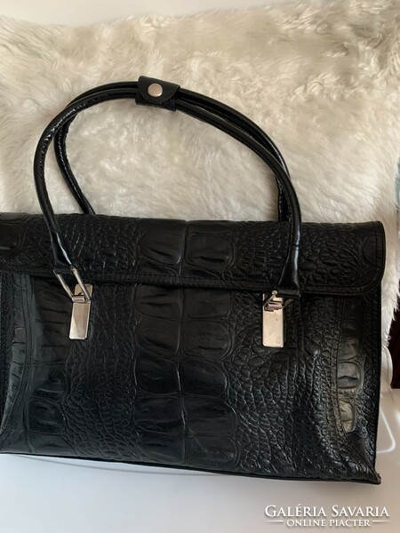 PRADA fazonú, ÚJ fekete valódi bőr női LUXUS táska, kézitáska, retikül 38x24x6 cm
