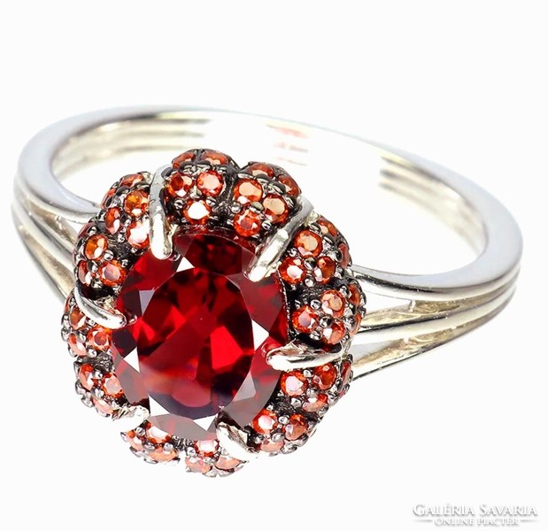 925 sterling silver ring with Mozambique garnet gemstone and aquamarine
