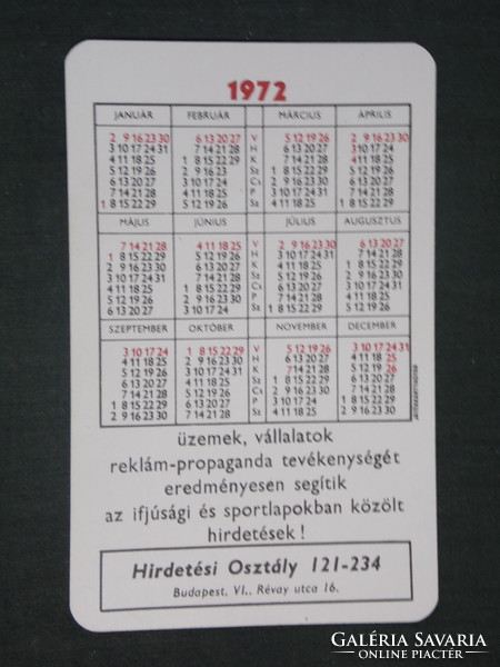Card calendar, popular sports daily, newspaper, magazine, 1972, (1)