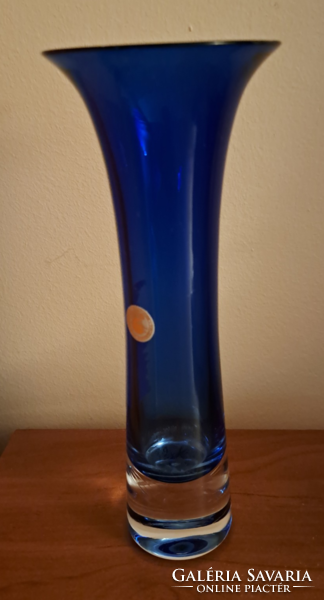 Glaswerk harzkristall glass factory, handmade blue vase 20 cm, new