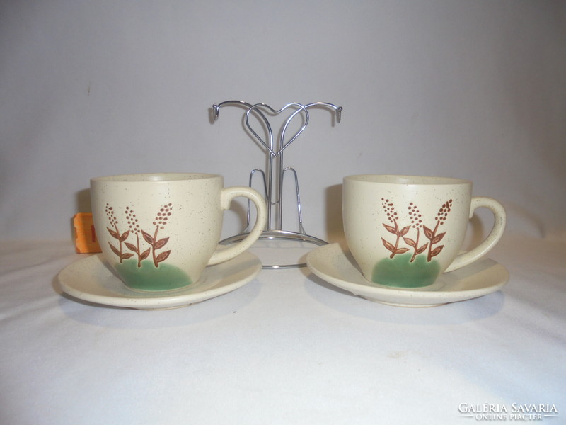 Vintage tea set for two on a metal holder