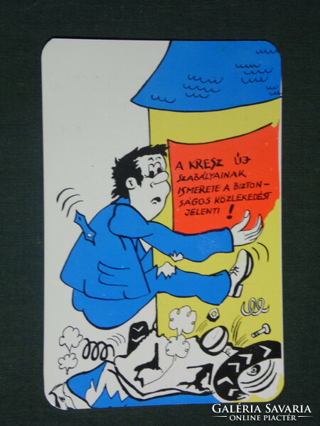 Kártyanaptár, Békés megyei közlekedésbiztonsági tanács,grafikai rajzos,humoros,1976 ,  (1)