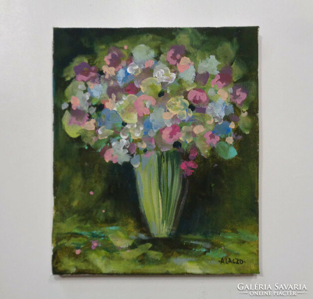 Original acrylic painting on canvas (contemporary painter/graphic artist agnes laczó) a bouquet of flowers