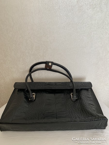 PRADA fazonú, ÚJ fekete valódi bőr női LUXUS táska, kézitáska, retikül 38x24x6 cm