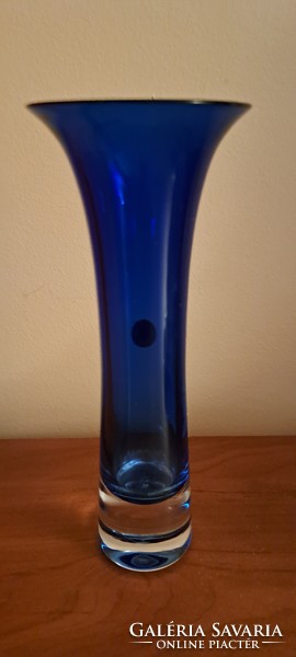 Glaswerk Harzkristall üveggyár, kézműves  kék váza 20 cm, új