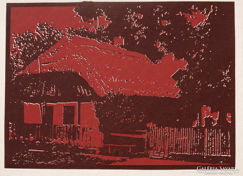 Rafael Ábrahám (1929-2014): old house with a bench, 1981