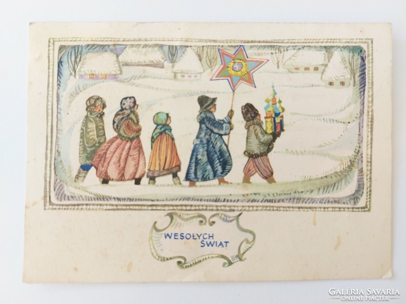 Régi karácsonyi képeslap levelezőlap betlehemesek