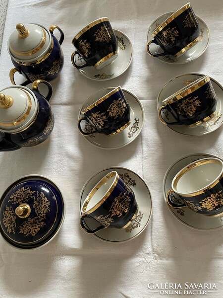 Kobaltkék-arany orosz, szovjet teás készlet 6 személyre