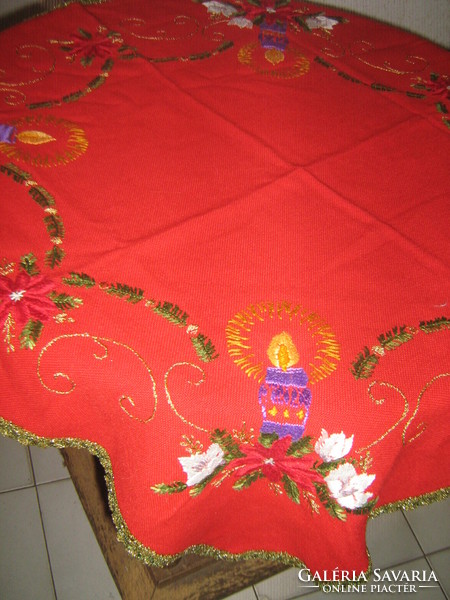 Beautiful hand-embroidered red Christmas tablecloth