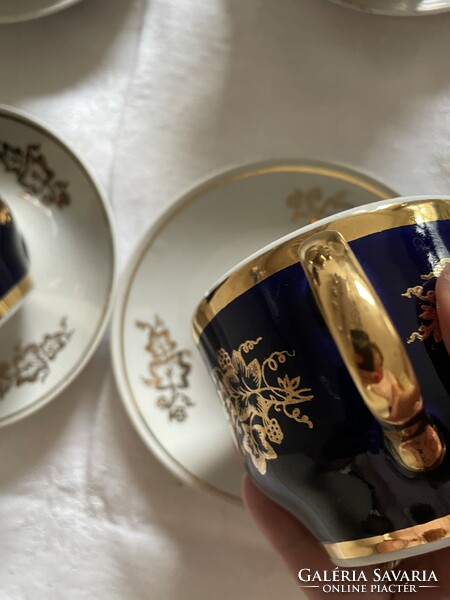 Kobaltkék-arany orosz, szovjet teás készlet 6 személyre