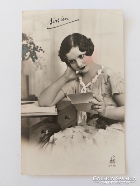 Old postcard 1936 photo postcard lady reading a letter