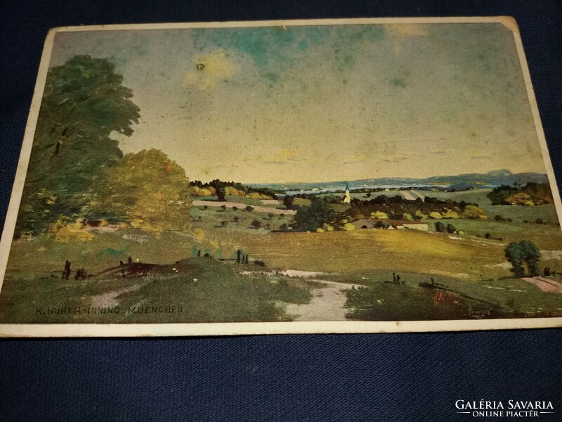 Antik Dunaharaszti üdvözlet német antik tájkép FESTMÉNY képeslap a képek szerint