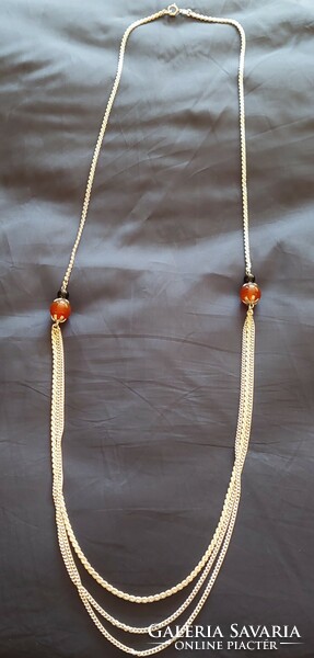 Wonderful old long 3-row silver necklace with carnelian and onyx stones