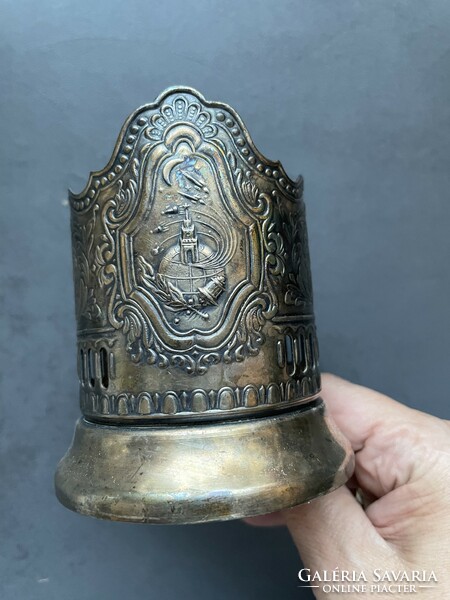 A pair of silver-plated Russian cup holders with a nice patina pattern