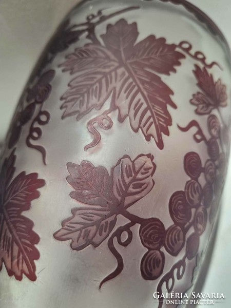 Ruby glass vase with grape pattern, around 1900 - 01718