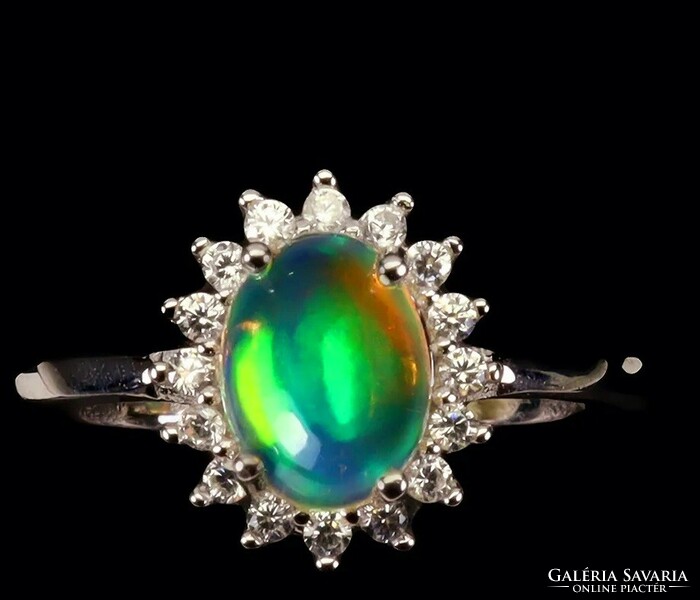 Genuine Ethiopian opal silver ring 7.5 ( 56) size
