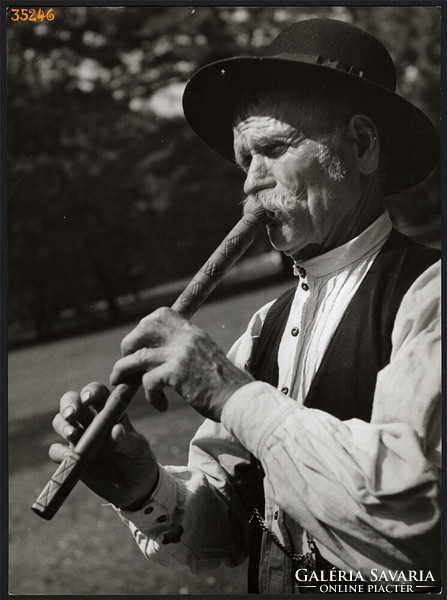 Larger size, photo art work by István Szendrő. Wait, Tolna county, old gentleman, with flute,