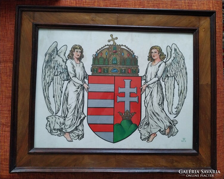 Szent Korona címer, Magyarország angyalos címere litográfia