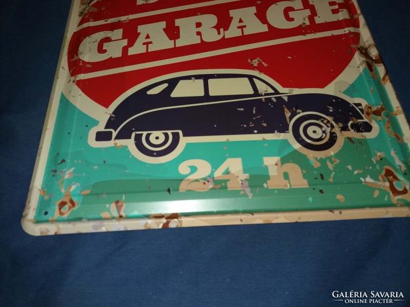 Old foreign metal sheet painted advertising sign company sign car service 38 x 29 cm according to the pictures