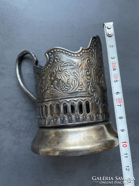 A pair of silver-plated Russian cup holders with a nice patina pattern