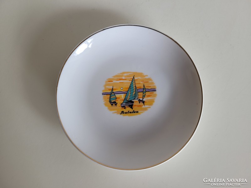 Retro Hóllóháza porcelain bowl Balaton souvenir wall bowl Balaton sailboats mid century souvenir