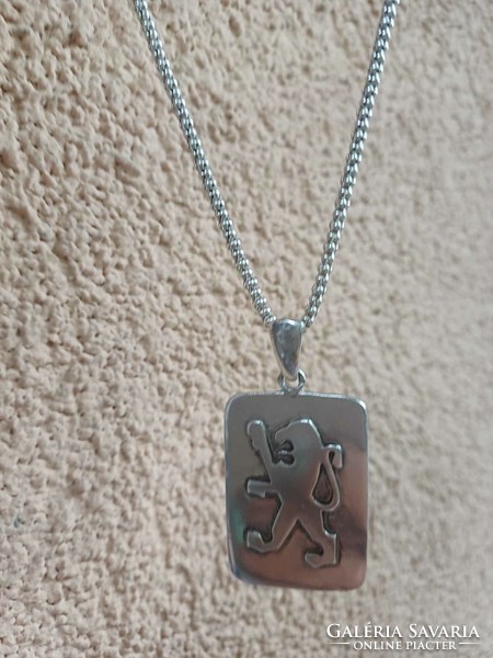 Men's silver chain with lion silver pendant