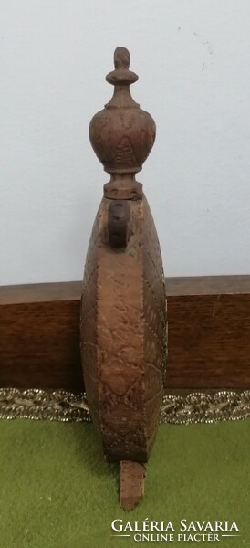 Old wooden water bottle with Hungarian coat of arms, small size