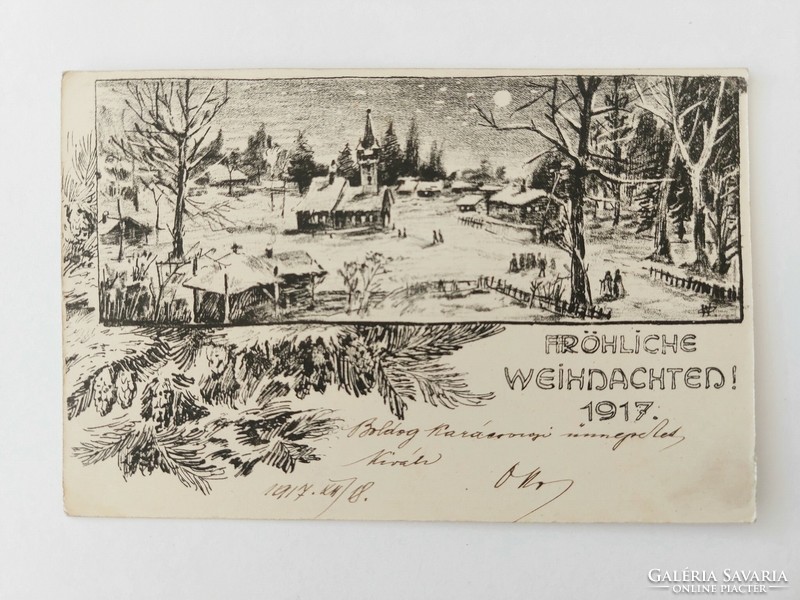 Old Christmas postcard 1917 postcard snowy landscape