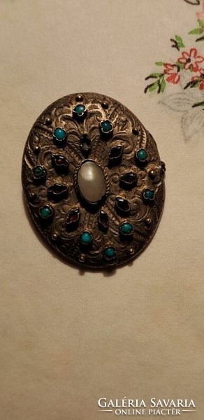 Antique silver Biedermeier badge. A stone is missing