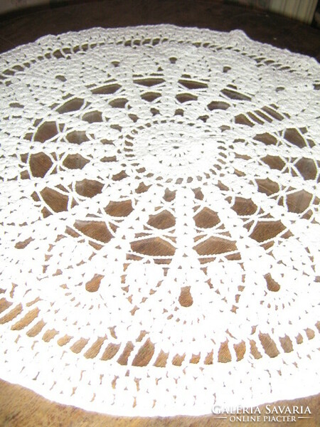 Cute antique hand crocheted round tablecloth