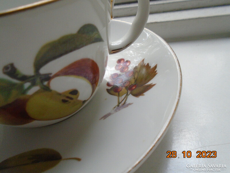 Royal worcester evesham tea cup with a painting-like fruit pattern and saucer made of special porcelain