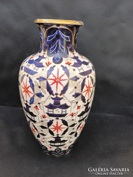 33 cm Magas Antik Zsolnay Váza Japanizáló Dekorral
