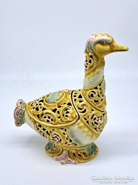 Zsolnay's duck-shaped ornamental dish designed by Tádé Sikorski from the Rococo series