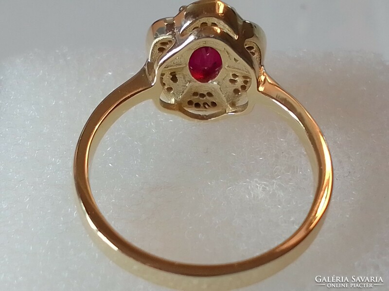 Ruby gemstone ring with white topaz, 14 carat gold-plated!