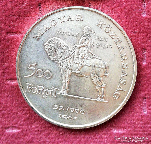 Ezüst 500 forint Mátyás király lóháton 1990