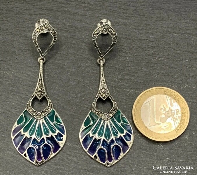 Special silver earrings with fire enamel and marcasite /925/ --new