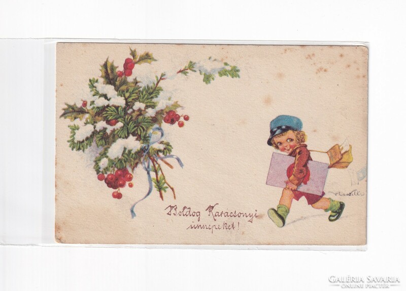 K:091 Christmas antique postcard (spotted)