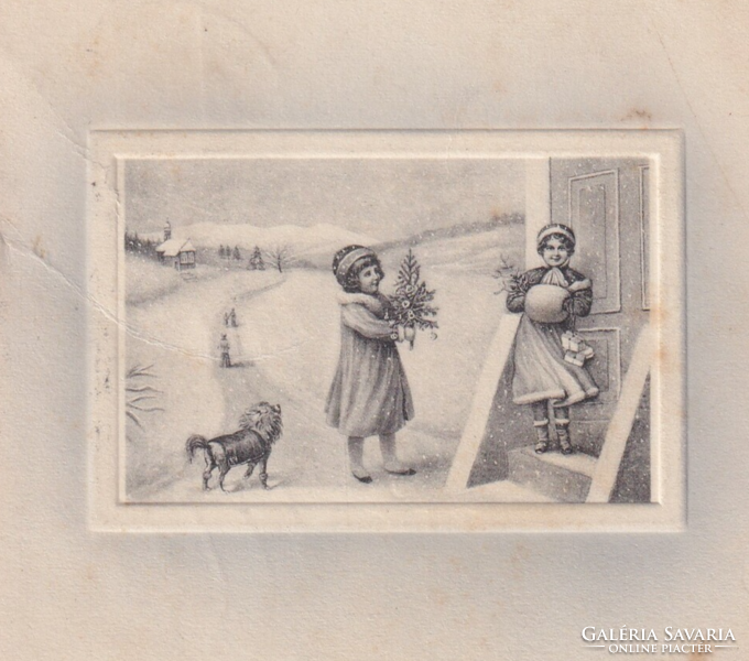 K:085 Karácsonyi Antik képeslap Fekete-fehér