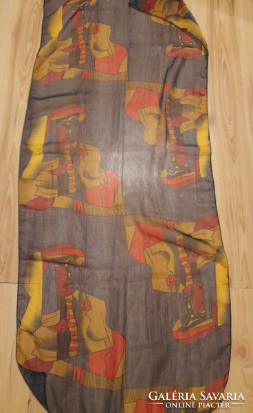 Long scarf with an abstract female figure pattern, bright color