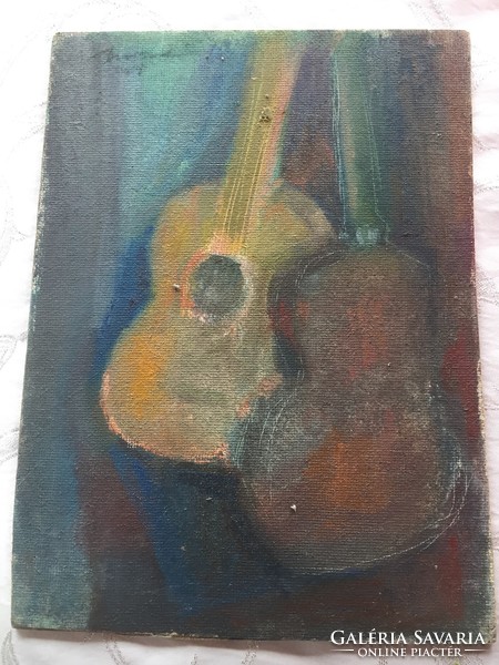 Guitars - marked oil painting from the legacy of Gyula Uvard (200)