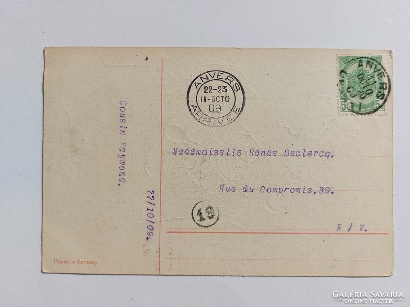 Old postcard 1909 postcard clover bell violet