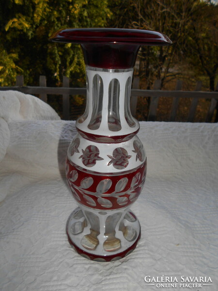 Biedermeier polished 3-layer glass vase - 22 cm repaired
