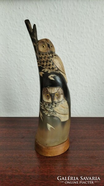 Old horn ornament with owls {v24}