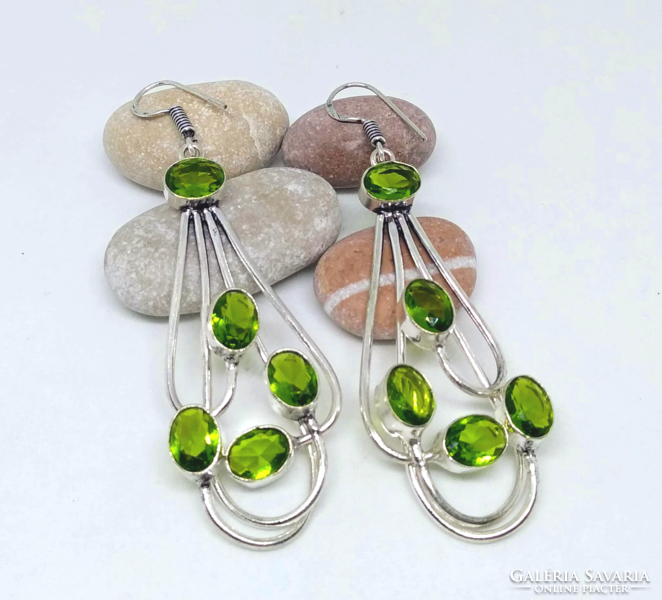 925-S silver-plated earrings with faceted peridot crystals ae91643