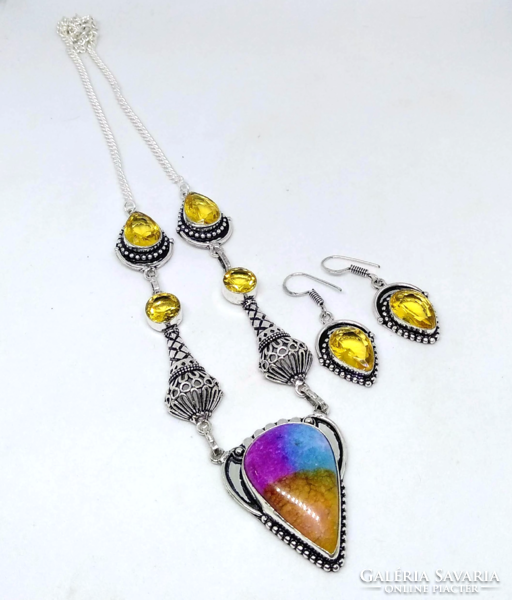 Rainbow Solar Quartz Pendant and Citrine Gemstone Collier and Earring Set an61944