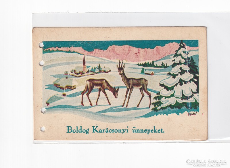 K:077 Karácsonyi Antik képeslap (lukkal)